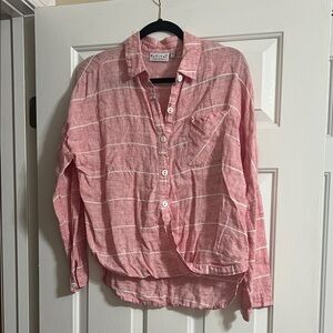 Habitat Red and White Striped Long Sleeve Button Down Pocket Crossover Top